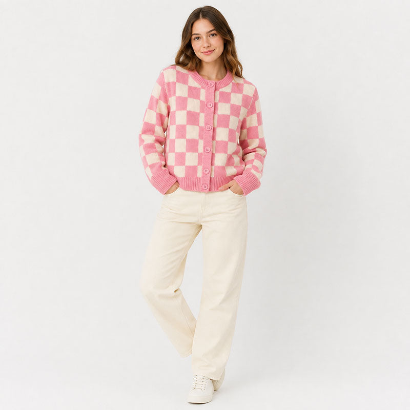 Bubblegum Checker Cardigan